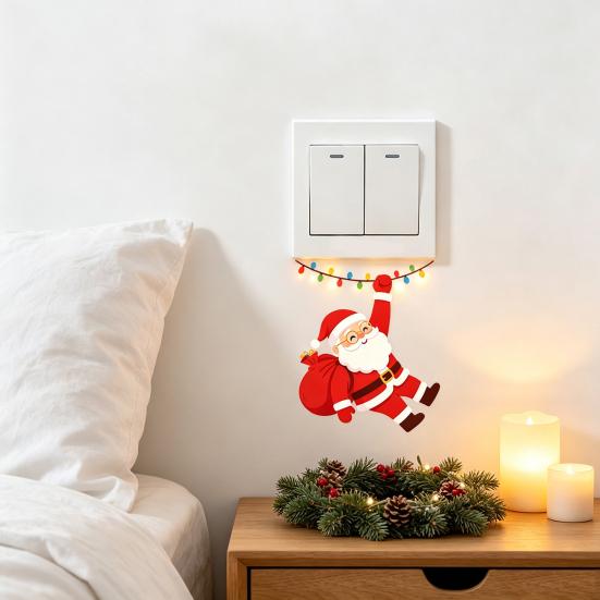 Self Adhesive Switch Covers Santa Claus On Swing Sticker, Decorative PVC Wall Decal, Holiday Home Decor Accessories Removable Self-adhesive