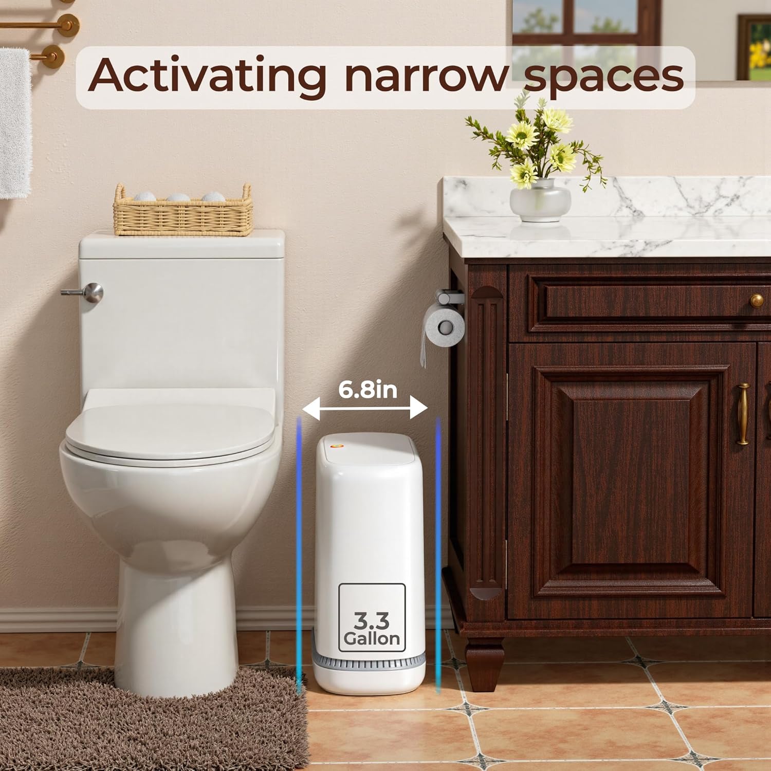 CTIME Bathroom Trash Can with Lid,12.5 Liter / 3.3 Gallon Small Trash Can, Adsorption Garbage Can Press-Top Lid for Kitchen,RV,Bedroom,Office