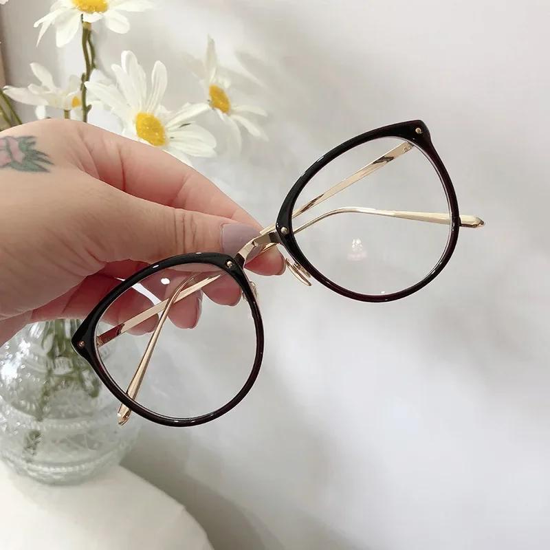 Optical Goggles Plano Glasses Frame for Women and Men Round Oversized Cat Eye Eyeglasses Retro Frames Metal Clear Lenses Eyewear