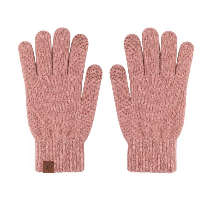 Winter Knitted Gloves for Warmth and Cold Outdoor Touch Screen Solid Color Plus Velvet Windproof Student Writing Wool Gloves for Riding Bike