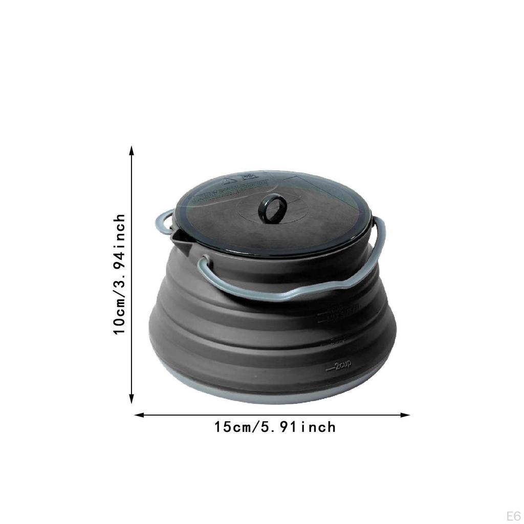 Foldable Camping Kettle Cooking Pot with Handles Kitchen 1.5L Portable Water Teapot for Outdoor