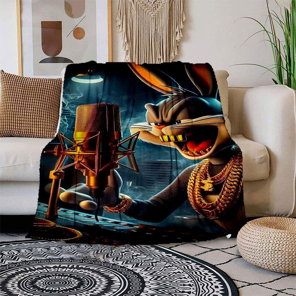 

Bugs Bunny Gold Chain Microphone Art Print Blanket Flannel Throw Blanket for Sofa, Bed, Travel, Camping, Office 100x150cm