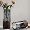 Wooden Base Transparent Flower Vase Elegant Decorative Bottles Hydroponic Flower Pot Wedding Decor