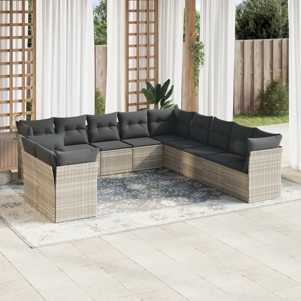 Vidaxl 11-Cz. Garden Furniture Set With Cushions, Grey Rattan Pe
