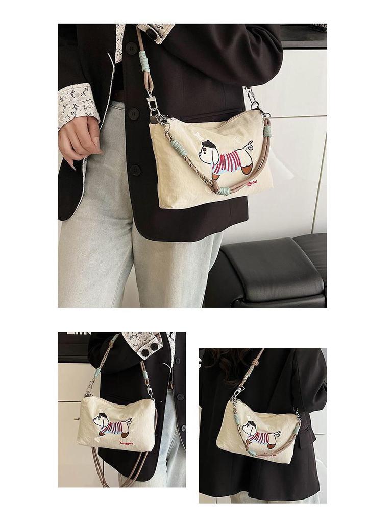 2025 Japanese Embroidery Canvas Crossbody Bag - Gao Yuanyuan Style, Cute Women’s Shoulder Handbag