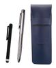 Blue Grained Leather Pen Case, Black Metal Touch Stick, and All-metal Rotating Ball & Sharp Notch Grip Set (SASL-ALB-BSMM)
