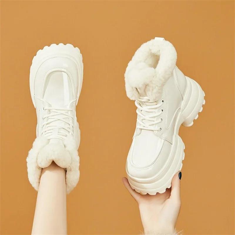 Fashion Winter Women's Boots Plush Comfortable Warm Waterproof Platform Height Increasing Ankle Boots Anti Slip Outdoor Short Boots2025