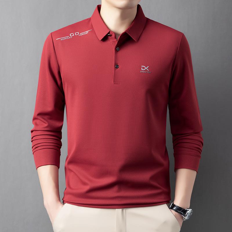 Polo Shirt Men'S Premium Long Sleeve Business Casual Men'S Small Waffle Stretch T-Shirt