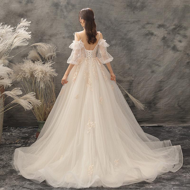 Svatební šaty Mori Light Nová nevěsta Trailing Francouzské Hepburn Slim Vibrato Sling Svatební šaty Žena Malá