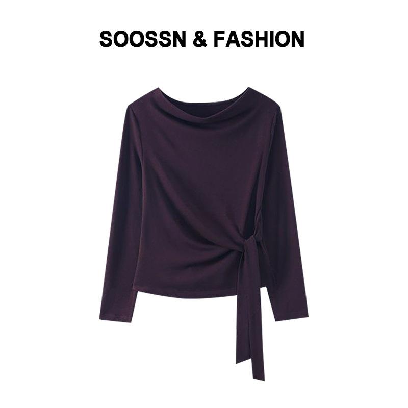 

Женская одежда из тенселя с длинным рукавом, осенняя новинка, модная однотонная модель с воротником-лодочкой, тонкий универсальный топ на шнуровке XXXL