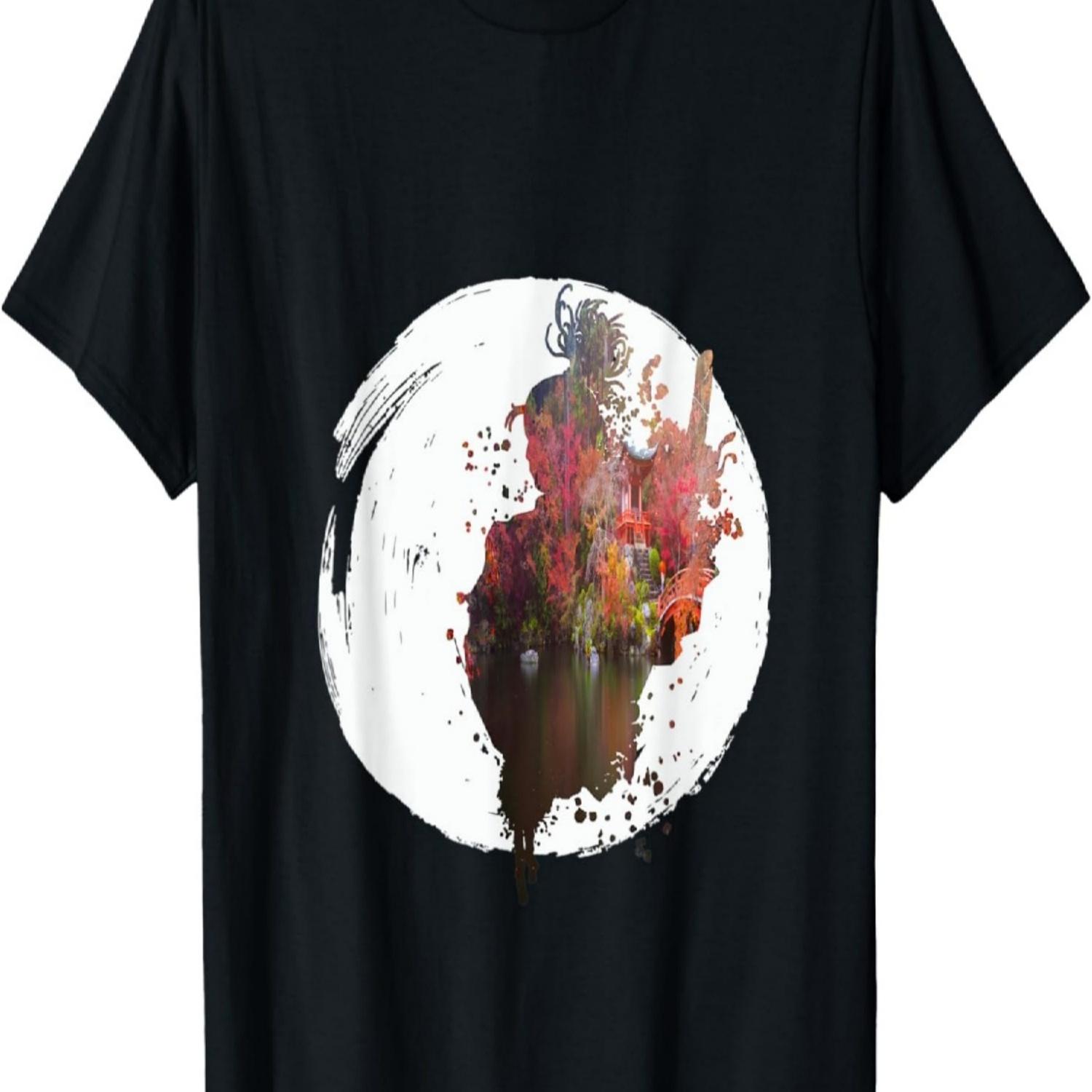 Samurai in the moon silhouette with cherry-blossoms T-Shirt(2) S чёрный