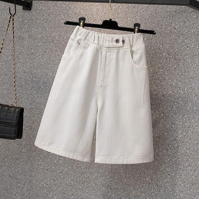 

Летние шорты большого размера свободного кроя с высокой посадкой для полных девушек Beige White M