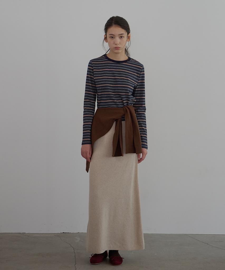 Button Wool Long Skirt (Oatmeal)