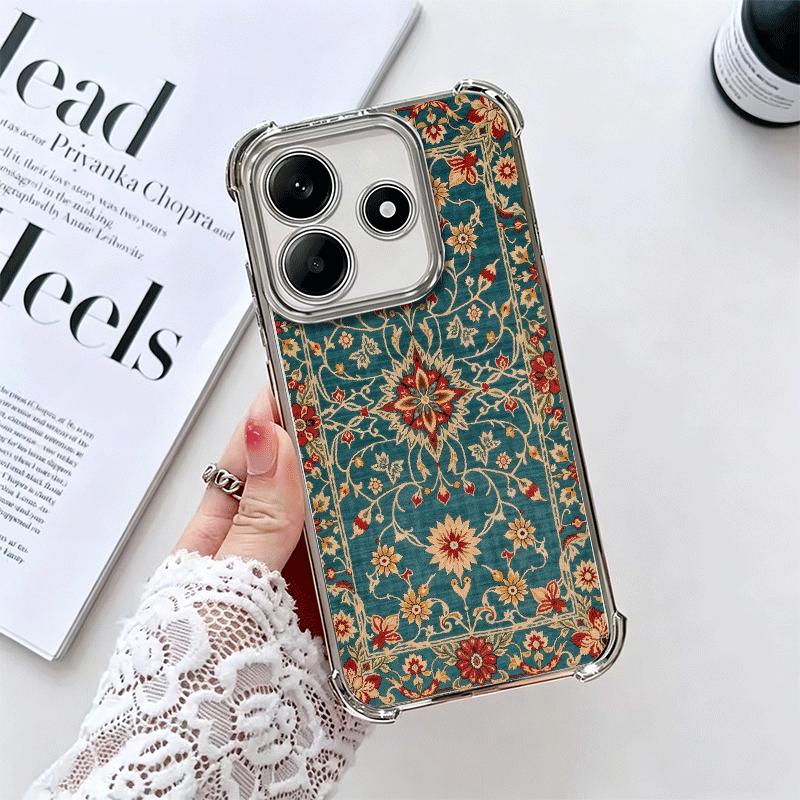 Persian Carpet Floral Pattern Soft Phone Case For Xiaomi Redmi Note 14 15 Pro Plus 13 12 11S 11T 5G 10 9S 9 Plating Anti-Fall Fu