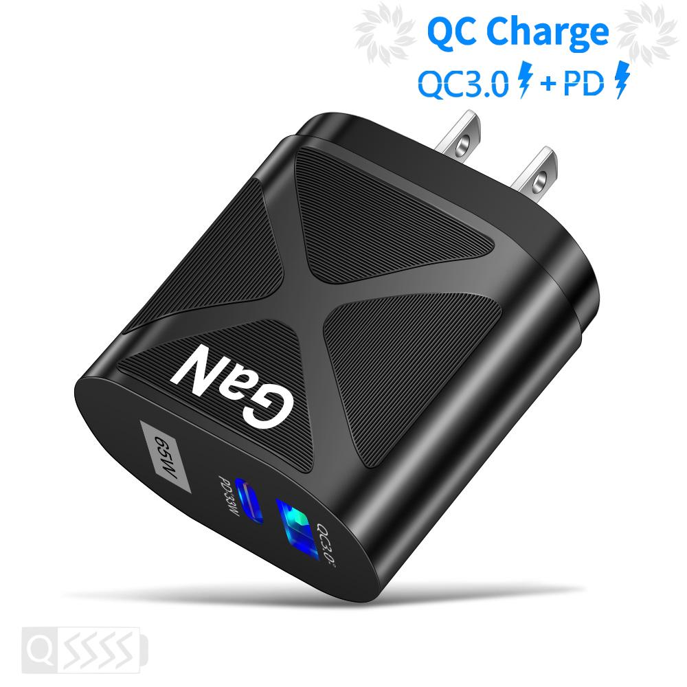 VAORLO 65W nabíječka GaN PD QC3.0 Rychlé nabíjení Rychlé nabíjení Nástěnná nabíječka EU UK Porty USA
