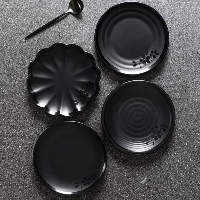 1Pc Black Plastic Frosted Dinner Plate Restaurant Melamine Tableware Japanese Sushi Plates Not Easily Broken Snack Fruit Dishes