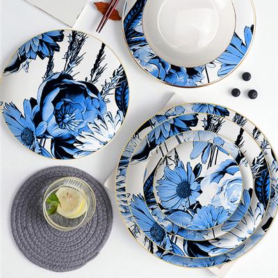 Hand-painted Blue Floral Ceramic Plates, Creative El, Wedding, Restaurant Theme, Western Plates, Christmas Gifts