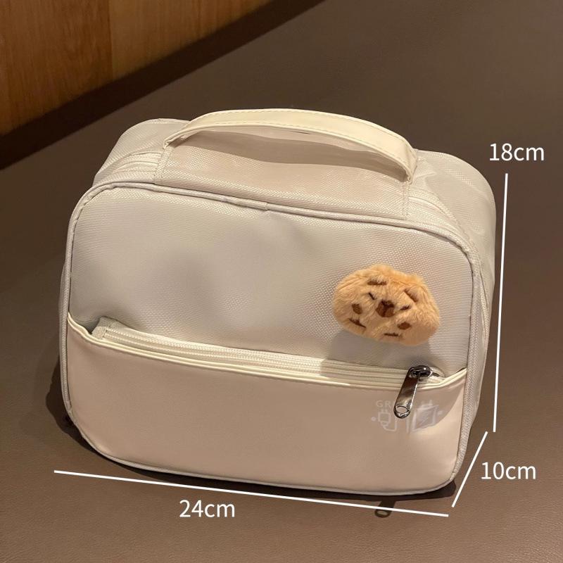 Large Capacity Cute Women's Makeup Bag - Portable Travel Cosmetic Organizer with Brush Partition