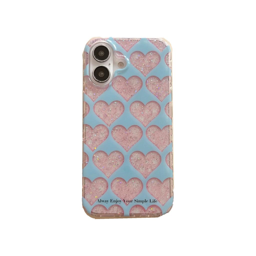 Glitter Blue Full Screen Love, Suitable for Apple 16 Mobile Phone Case iPhone17Pro Max Double-layer Printing 15/14