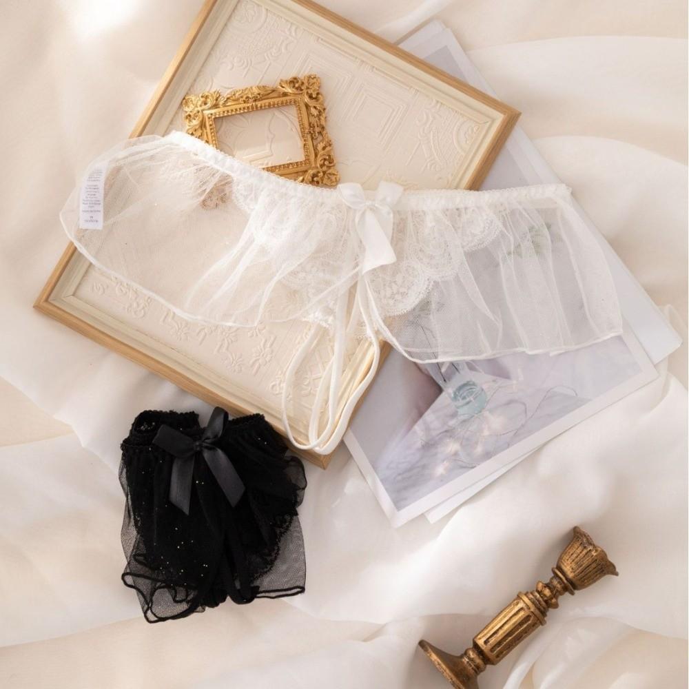 Sparkling Skirt Decor Lace Mesh Women Thong Low Waist T-Back Panties  Wedding Night Bride