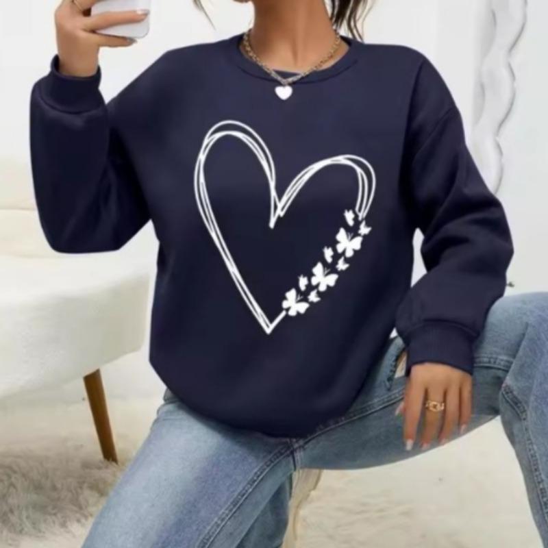 

The Great Love At The Edge Butterflies Design Sweatshirt Women Fleece Crewneck Clothes Street Autumn Pullover Soft Sportswear 3XL темно-синий
