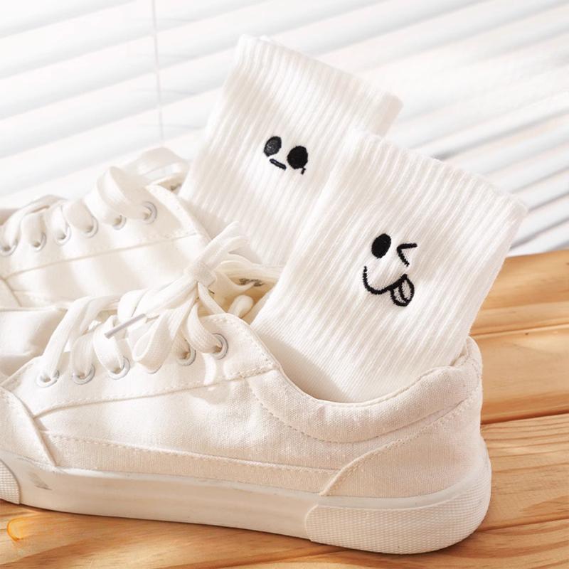 5 Perechi Șosete Albe pentru Femei Primăvară și Toamnă Șosete cu Expresii Amuzante Șosete Casual Sport pentru Cuplu Șosete pentru Studenți