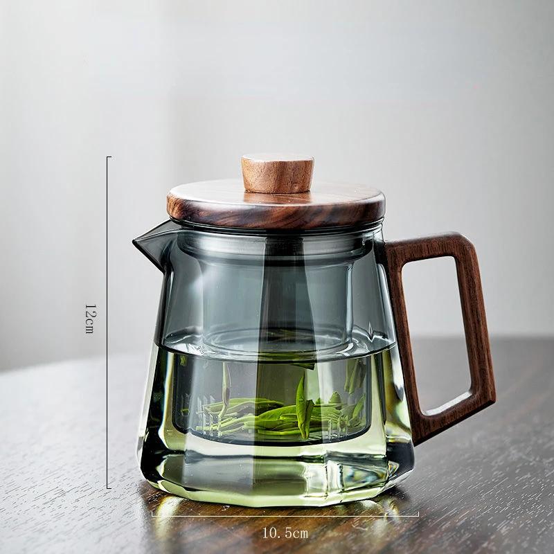 500/800ml Thickened and Heat-resistant Glass Teapot Brewing Tea Set with Wooden Lid Tea Strainer