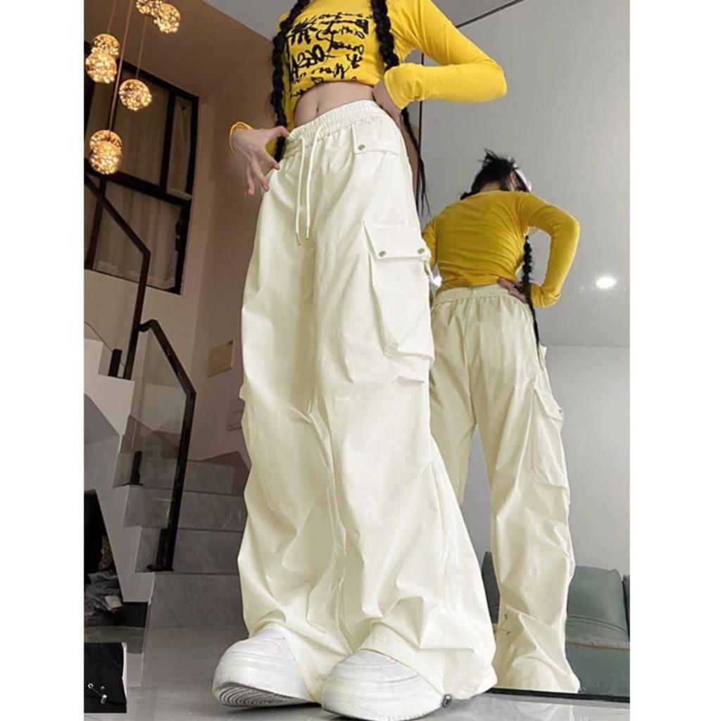 American Style Large Pocket Cargo Pants Women's Spring Summer New Style Wide Leg Pants Loose Slimming Casual Sports Pants