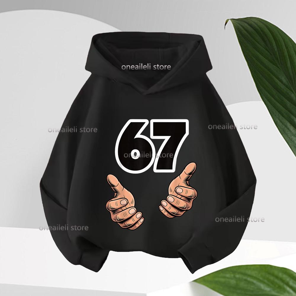Long Sleeve Graphic Funny 67 Cute Children's Hoodies Hooded Sweatshirt Casual Fashion Novelty Fleece Boy Girl Kid Warm Pullover