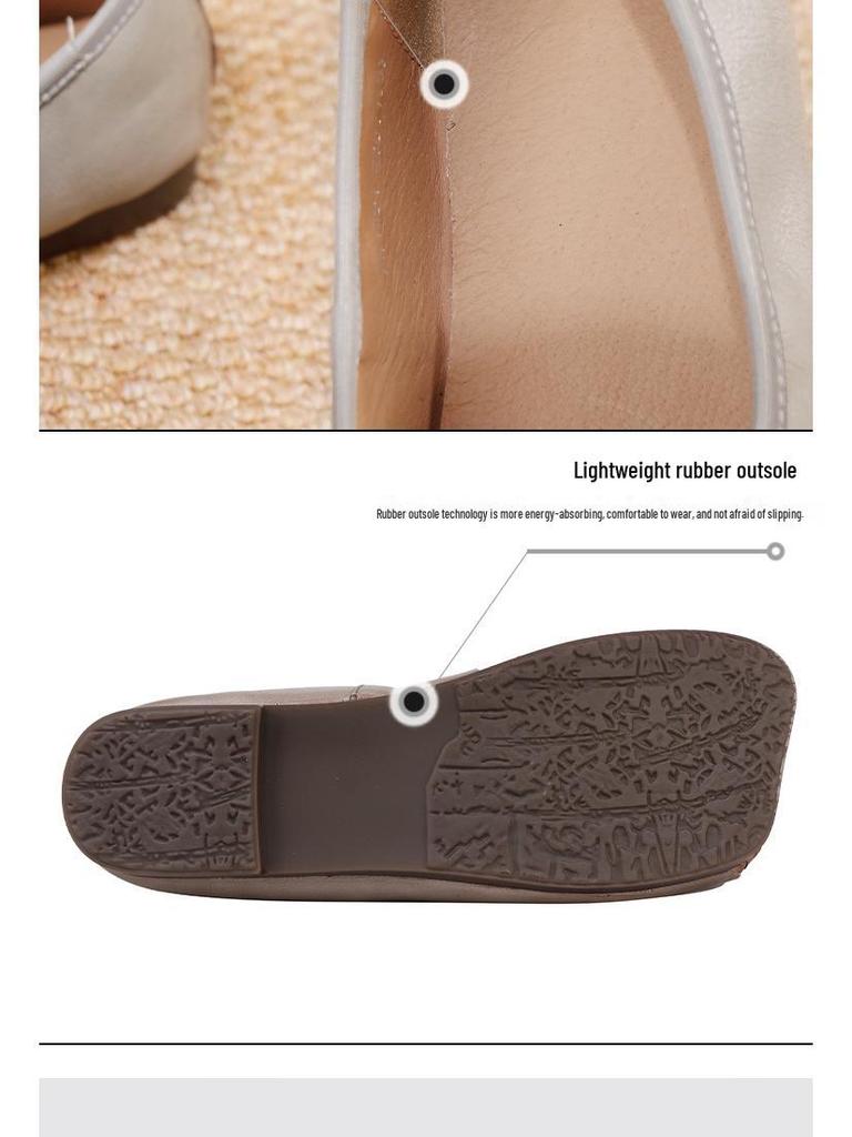 2025 Autumn Women's Retro Genuine Leather Square Toe Slip-On Ballet Flats