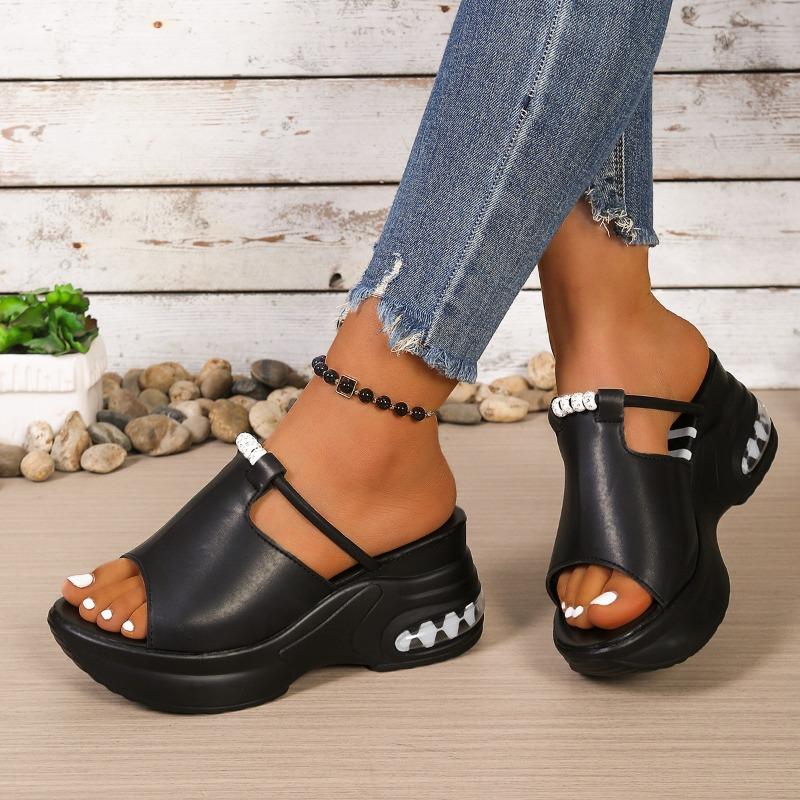 Women's Rhinestone Wedge Platform Thick-Soled Slide Sandals, Available In Large Sizes.