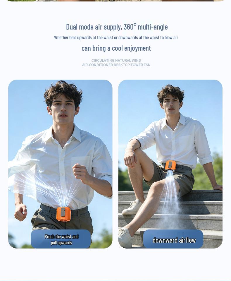 USB Rechargeable Waist Fan: High-Speed, Long Battery Life, 100 Speed Settings, Portable for Outdoors