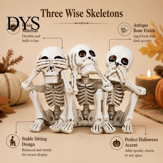 Personalized Birthday Souvenir Halloween Three Wise Skull Ornaments, See No Hear Speak Evil Conjoined Curious Oddities Collectibles Skeleton