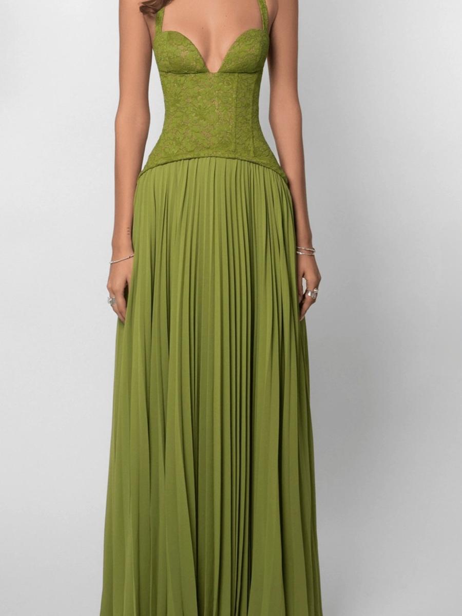 New Women s Sexy Halter Neck Low Cut Ruched Pleated Tube Dress XS зелёный