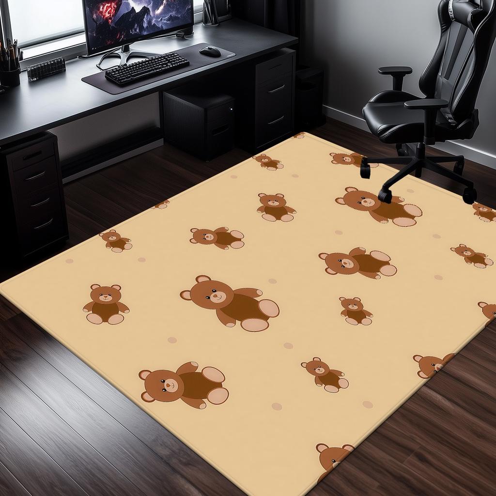 Teddy bear pattern plush rug kids room nursery floor mat cute animal print soft anti slip carpet home decor