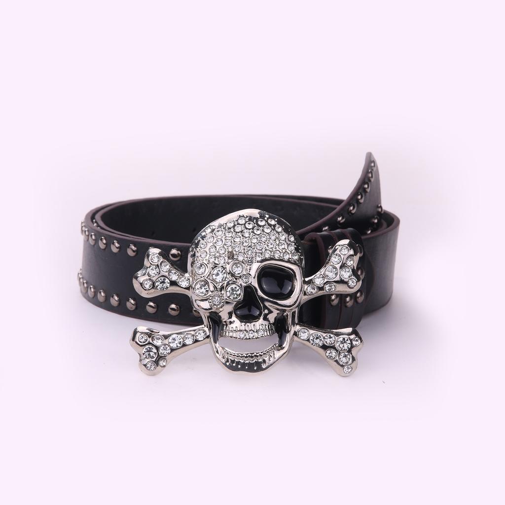 Original Dark Wind Punk Wind Snap Buckle Skull Button Head Belt Unisex Street Wind Rivet Belt Female