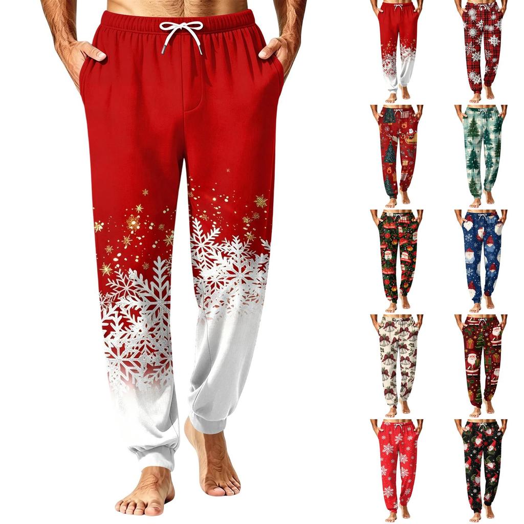 Men's Christmas Printed Pajama Pants Warm Pants for Winter