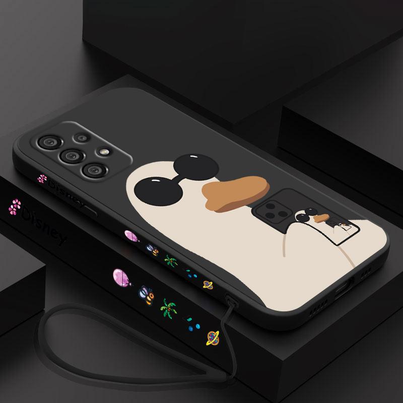 Duck With Sunglasses Cute Cartoon Phone Case For Samsung A73 A53 A33 A52 A32 A71 A51 A21S A50 A30 5G Liquid Left Rope Soft Cover