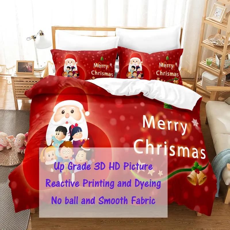 Julesengesett Polyester Dynetrekk Dynepute Putetrekk 3D Rød Dobbel Full King Queen Twin Enkel 2/3 stk Soverom