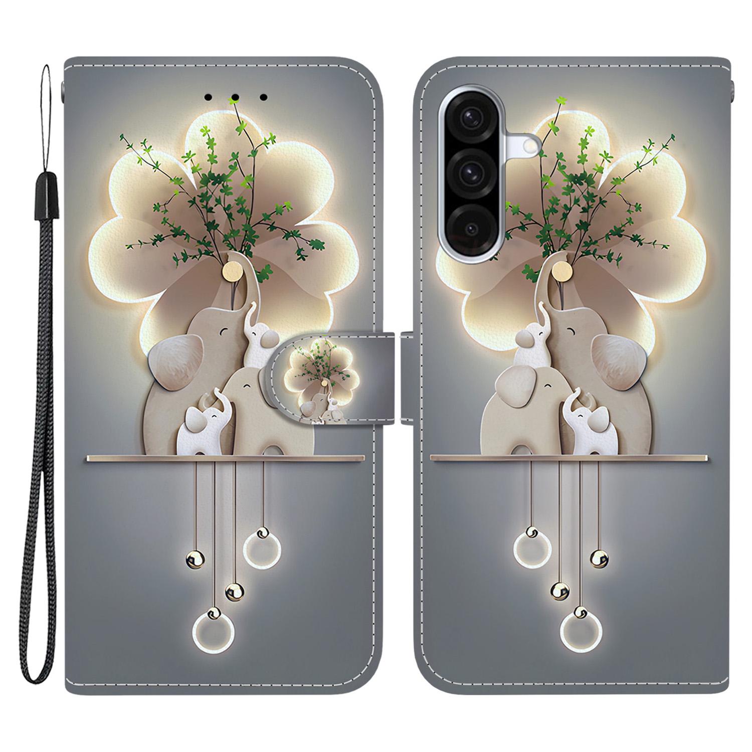 

For Samsung Galaxy A26 5G Case Pattern Printing Anti-Drop Leather Flip Wallet Phone Cover with Lanyard Three Elephants