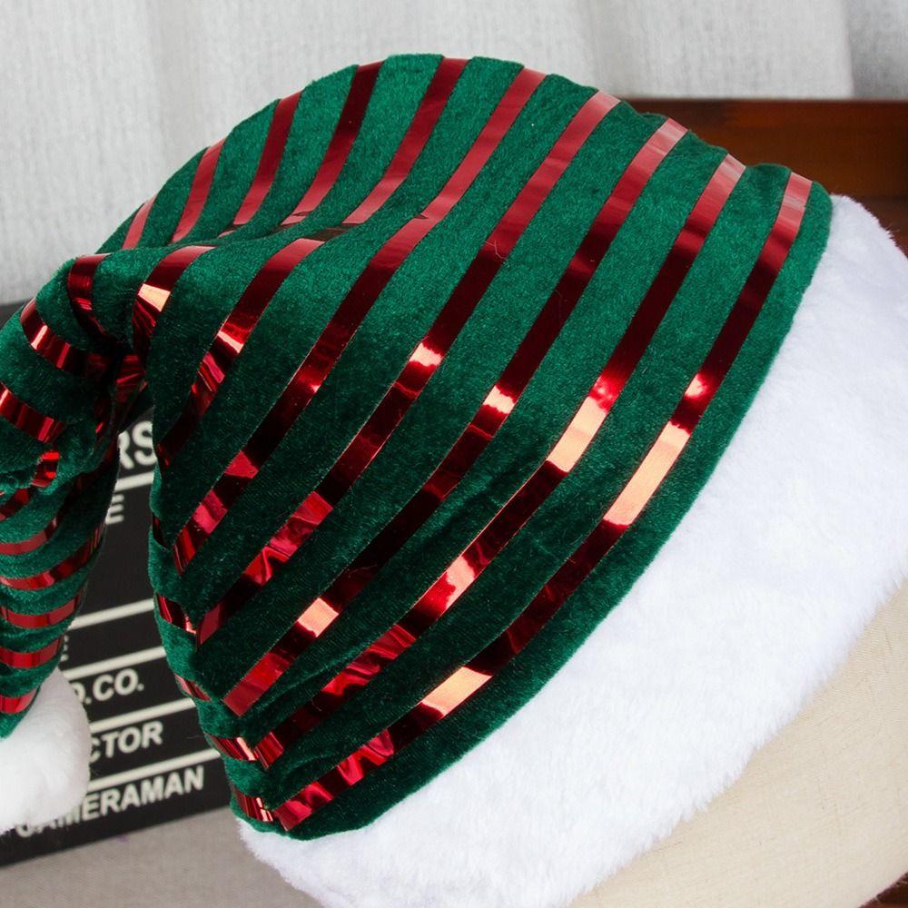 White Fur Trim Santa Caps Shiny Stripes Festive Headwear Classic Christmas Hats  Holiday