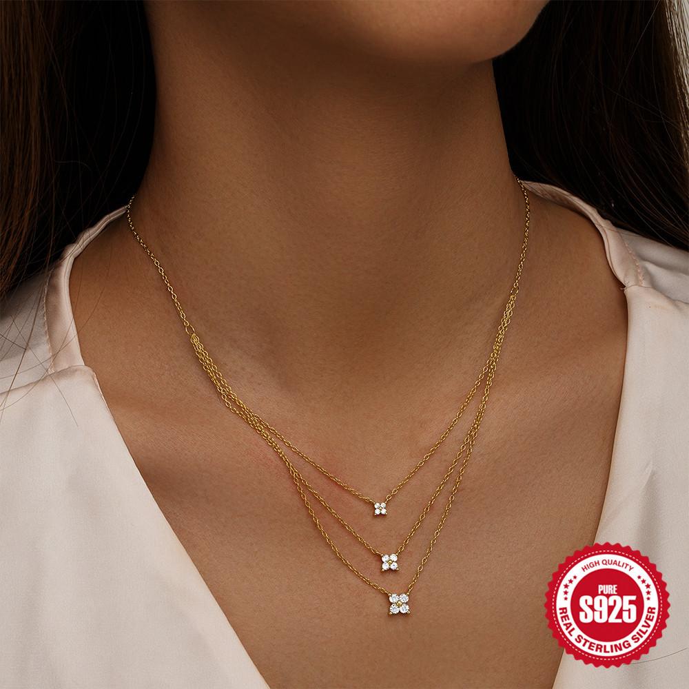 Fashion S925 Sterling Silver Petal Element Three-Layer Stacking With Perfect Neck Effect Necklace