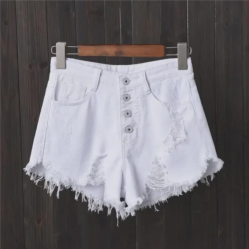 Plus-Size Ripped Button-Down Denim Shorts - Korean Style Wide-Leg Summer Hot Pants with Frayed Hem