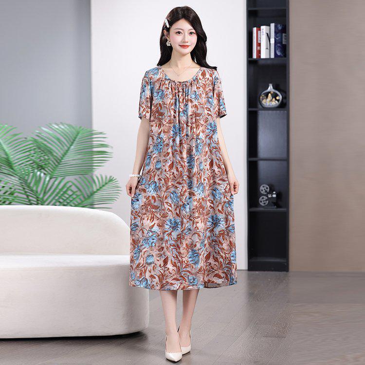 

New Arrival Summer Maternity Dress - Women s Loose, Short-Sleeved Cotton Silk Skirt 4XL (suggested for 72.5-87.5 kg)