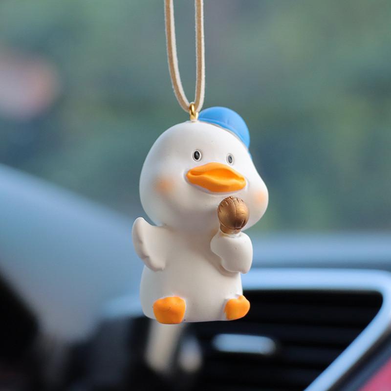 Cute Resin Cartoon Duck Car Mirror Hanging Decoration For Car Interior