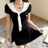 Academy Style Sweet Pure Desire Doll Collar Streamer Waist Short Sleeve Hip Skirt Women's Summer Age Reduction Waist Skirt