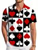 Camicia da Uomo a Maniche Corte Stile Bohemien con Stampa di Carte da Poker - Casual Button-Up con Design Rosso, Nero e Bianco, Perfetta per Tutte le Stagioni, Casual