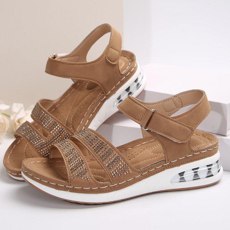 

Spring and summer slippers women s casual rhinestone wedge heel comfortable air cushion slippers women 43 коричневий