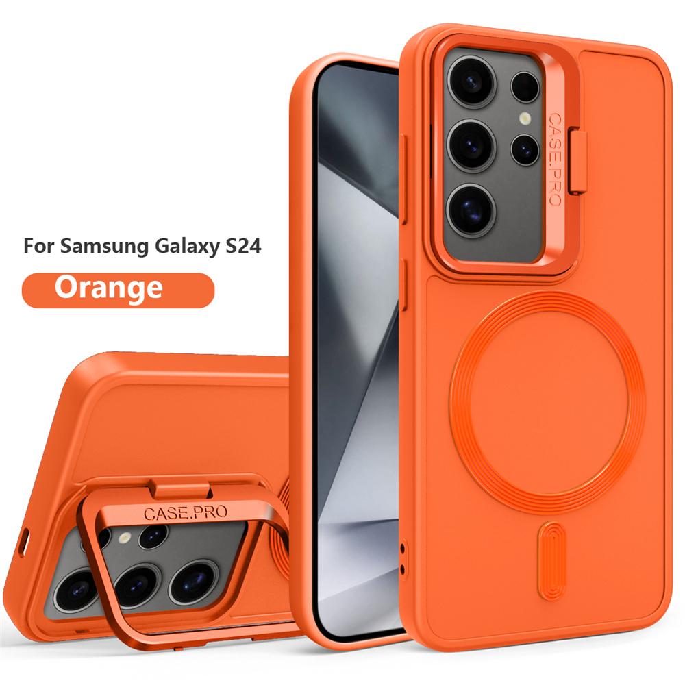 Skládací stojánek na čočky matné magnetické pouzdro na telefon pro Samsung Galaxy S24 Ultra S23 Plus nárazuvzdorný ochranný kryt pro bezdrátové nabíjení