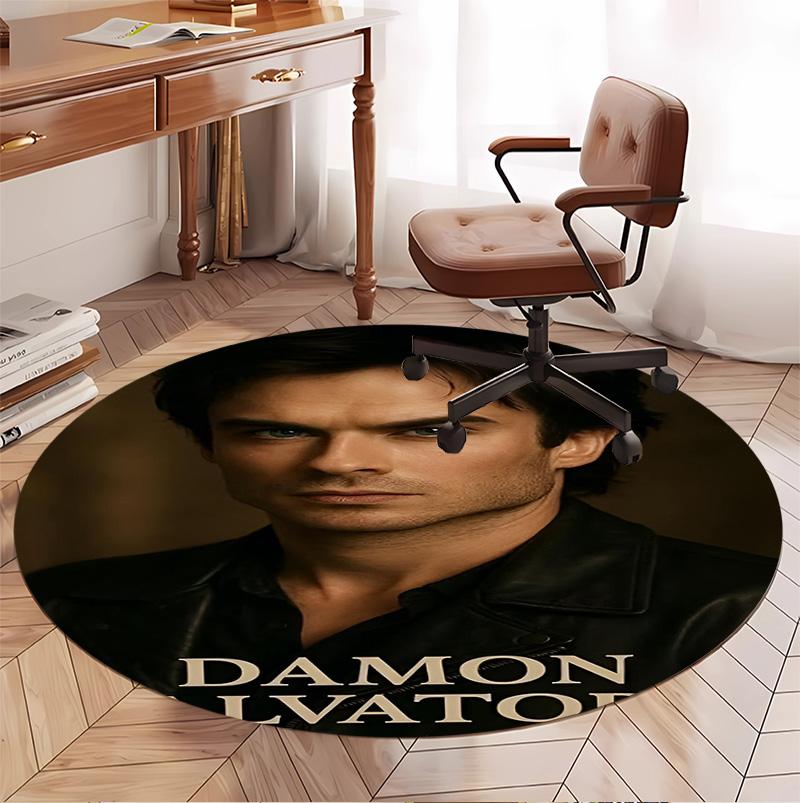 Damon Salvatore Pattern Round Rug, Indoor/Outdoor Mat, for Picnic, Gameroom, Bedroom, Office, Living Room, Home Decor Carpet, Birthday Gift